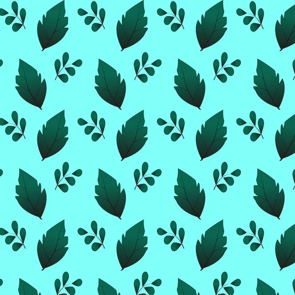 Gradient Green Leaf Seamless Pattern Asset Stamp Flourish Design Pattern — Stok Vektör