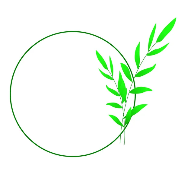 緑の葉とエレガントで最小限のスタイルでベクトル花のロゴテンプレート 丸枠のロゴ バッジ ラベル ロゴタイプ ブランディングビジネスアイデンティティのために — ストックベクタ