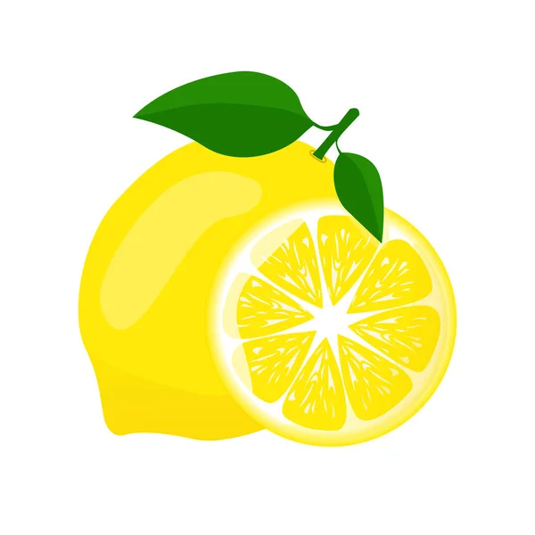 Zitrone Mit Grünem Blatt Und Zitrone Scheiben Geschnitten Für Poster — Stockvektor