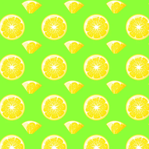 Zitrone Scheiben Geschnitten Nahtloses Muster Auf Neongrünem Hintergrund Für Plakate — Stockvektor