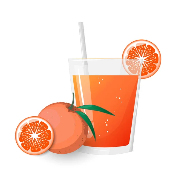 Ein Glas Grapefruit Oder Orangensaft Mandarine Natürlicher Frisch Gepresster Saft — Stockvektor