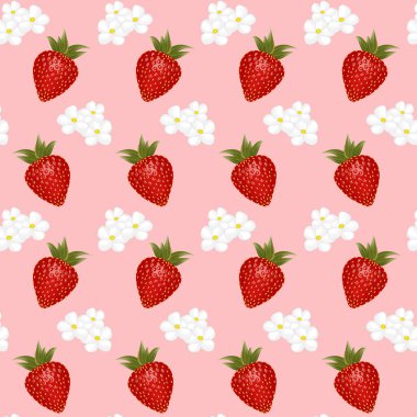 Çiçeksiz pettern çiçekli çilek. Etiket ve t-shirt tasarımı için, posterler, logolar, etiketler, afişler, çıkartmalar, ürün ambalajlama tasarımı, vs. Vektör illüstrasyonu.