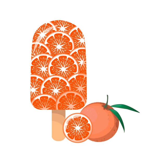 Helado Mandarina Naranja Dulce Delicioso Postre Congelado Verano Para Diseño — Vector de stock
