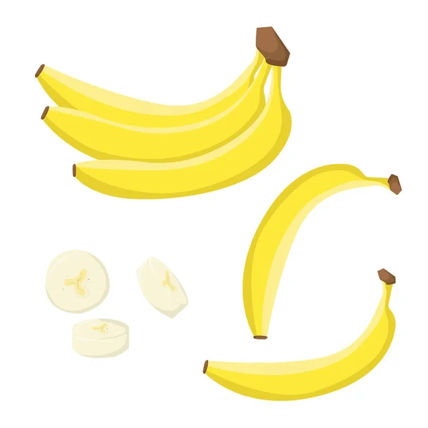 バナナの果実の束 白い背景に隔離されたバナナスライス トレンディーな漫画スタイルのビーガンフードベクトルアイコン 健康食品のコンセプト — ストックベクタ