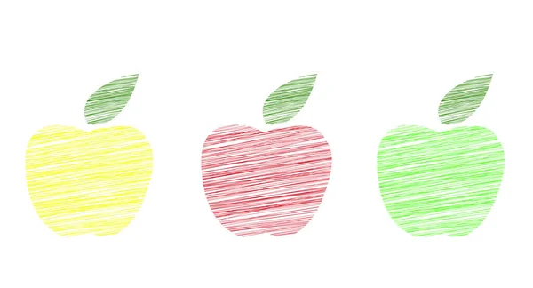 Set Appels Met Kleurlijnen Geschikt Voor Muurkunst Handgemaakte Ambachtelijke Artikelen — Stockvector