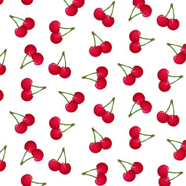 Kirazlı, dikişsiz desenler. Etiketler, menüler, poster, baskı veya ambalaj tasarımı için. Vektör illüstrasyonu.