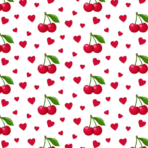 Egy Csomó Cseresznye Vörös Szív Zökkenőmentes Minta Címkék Menük Poszter — Stock Vector