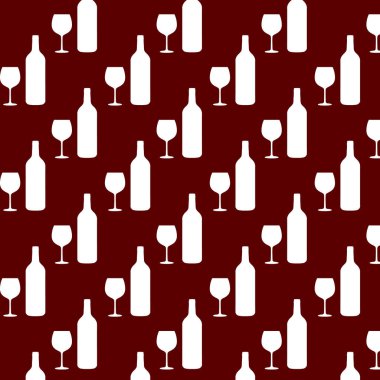 Ulusal Şarap Günü. 25 Mayıs. Siluet şarap şişesi ve kusursuz cam desen. Posterler, logolar, etiketler, etiketler, çıkartmalar, ürün ambalaj tasarımı vs. için. Vektör illüstrasyonu.