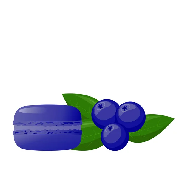 Makaron Biru Dengan Blueberries Highly Rinci Makanan Penutup Makaroon Permen - Stok Vektor