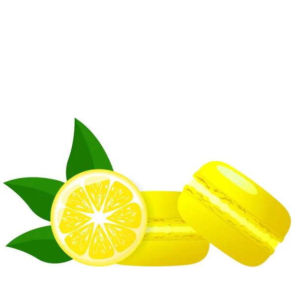 Macarrones Limón Rodajas Limón Composición Macarrones Limones Aislados Sobre Fondo — Vector de stock