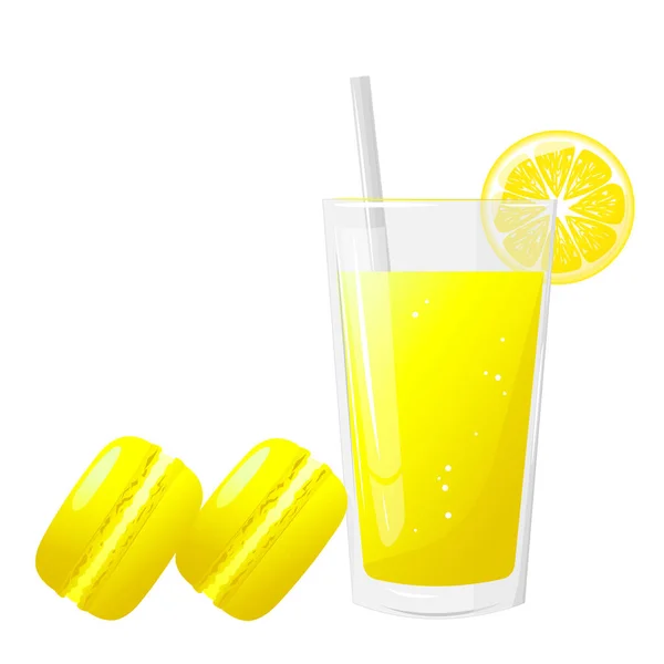 Zitronenmacarons Und Ein Glas Zitronensaft Zusammensetzung Von Zitronenmakronen Isoliert Auf — Stockvektor