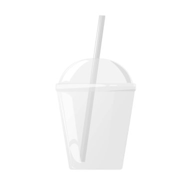 Kubbe şapkalı ve kokteyl tüplü plastik bardak. Milkshake, limonata, meyve suyu, çay ve smoothie için. Vektör illüstrasyonu.