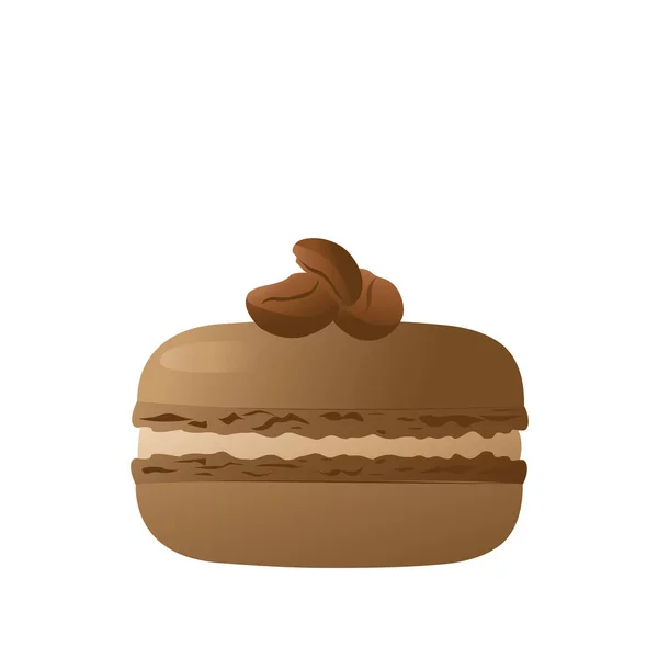 Braune Schokoladenmacarons Mit Kaffeebohnen Sehr Detailliertes Dessert Makronen Süßigkeiten Menüdesign — Stockvektor