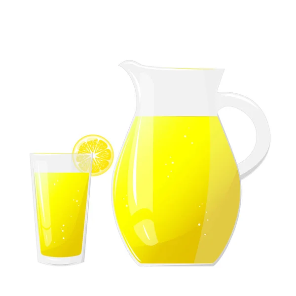 Jus Limun Kendi Dan Gelas Dengan Buah Lemon Menyegarkan Minuman - Stok Vektor
