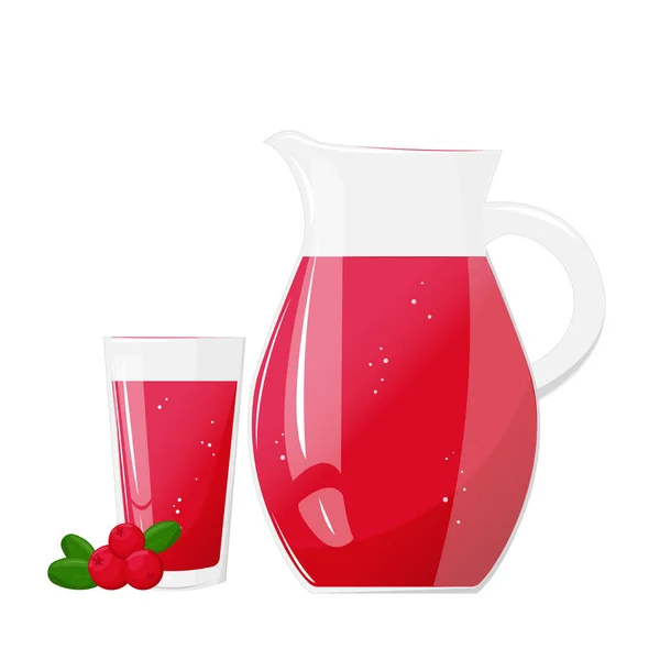 Jus Limun Kendi Dan Gelas Dengan Buah Cranberry Menyegarkan Minuman - Stok Vektor