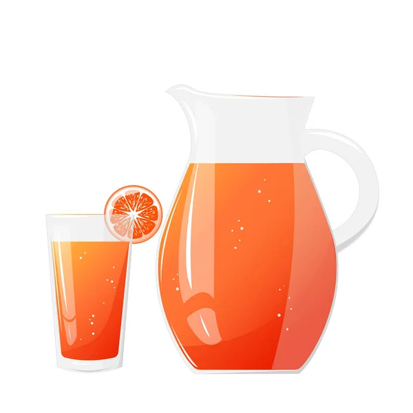 Limonadensaftkrug Und Glas Mit Orangenfrüchten Erfrischendes Getränk Für Die Gestaltung — Stockvektor