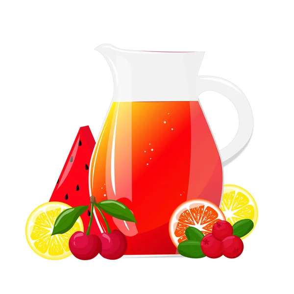 Jus Limun Kendi Dengan Buah Buahan Menyegarkan Minuman Untuk Desain - Stok Vektor