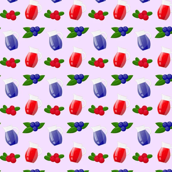 Kusursuz desenli limonata sürahisi ve yabanmersinli ya da kızılcıklı. Tazeleyici içecek. Taze ürün tasarımı, meyve suyu, konserve yiyecek, kafe menüsü, poster için. Düz vektör illüstrasyon tasarımı.