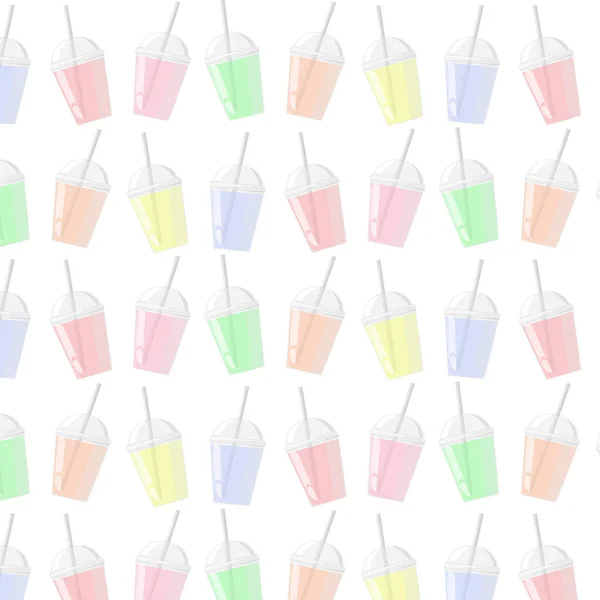 Seamless Pattern Plastic Cup Dome Cap Cocktail Tube Color Milkshake — Stock Vector