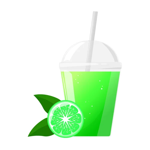 Πράσινο Φρέσκο Χυμό Λάιμ Πλαστικό Ποτήρι Χυμός Εσπεριδοειδών Διάφανο Πλαστικό — Διανυσματικό Αρχείο