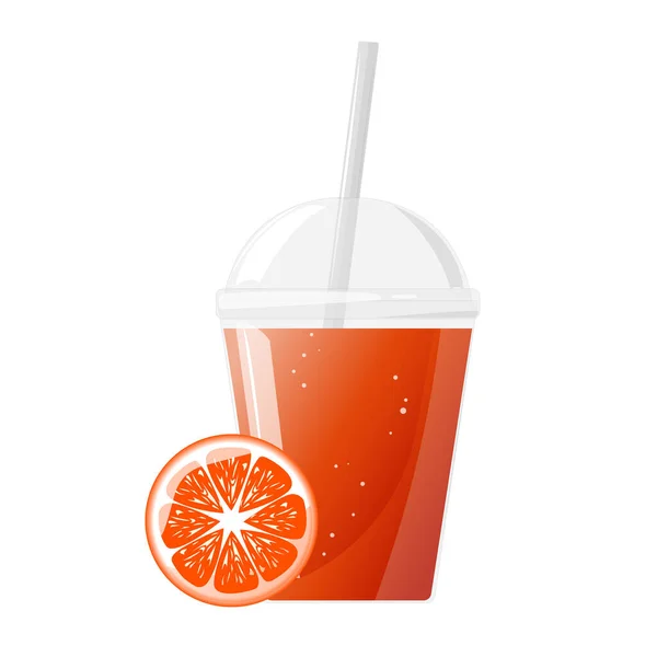 Апельсиновый Свежий Сок Пластиковом Стекле Цитрусовый Сок Прозрачной Пластиковой Чашке — стоковый вектор