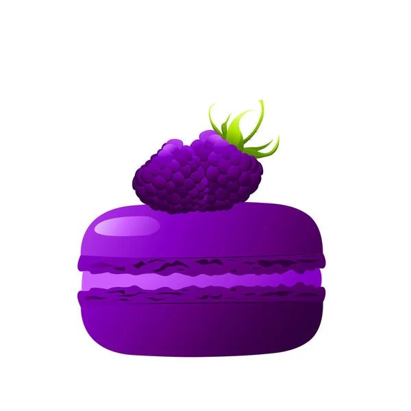 Purple Makaron Dengan Blackberry Makanan Penutup Yang Sangat Rinci Makaroon - Stok Vektor