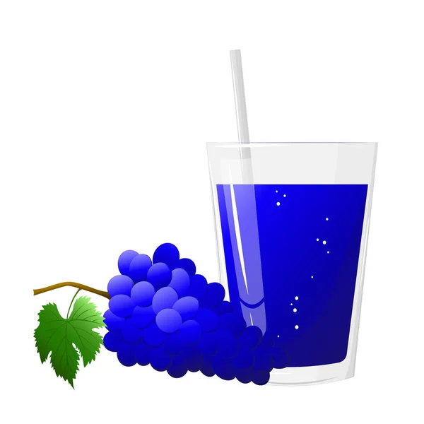 Стакан Виноградного Сока Куча Голубого Винограда Изолированы Белом Фоне Этикеток — стоковый вектор