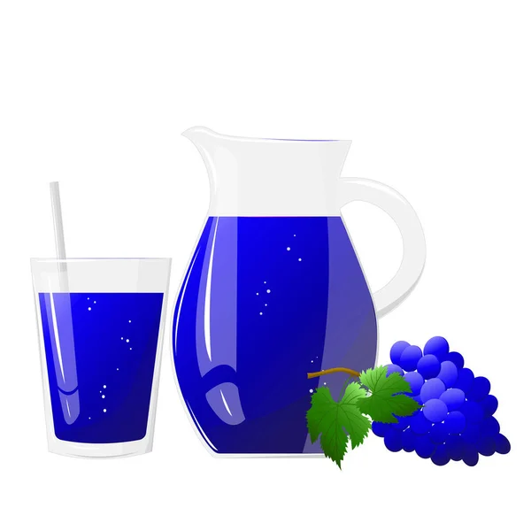 Limonadensaftkrug Glas Und Traube Erfrischendes Getränk Für Die Gestaltung Von — Stockvektor