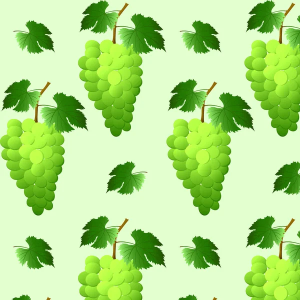 Sømløst Mønster Grønn Drueflokk Med Bær Blader Naturen Eller Sunn – stockvektor