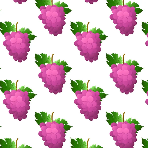シームレスなパターンピンク 果実と葉が白い背景に隔離された紫色のブドウの束 自然や健康的なビタミン食品のデザインのため ベクターイラスト — ストックベクタ