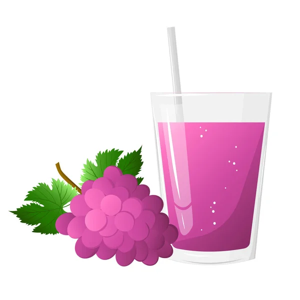 Стакан Виноградного Сока Куча Розового Фиолетового Винограда Изолированы Белом Фоне — стоковый вектор