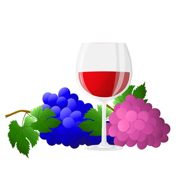 Sklenice Víno Větve Hroznů Listy Pro Vinný Lístek Menu Leták — Stockový vektor