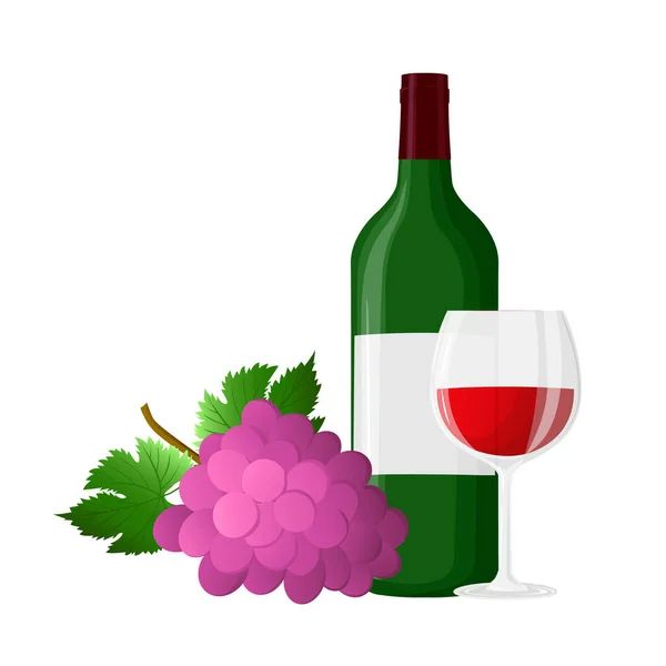Bottiglia Vino Bicchiere Ramo Uva Con Foglie Carta Dei Vini — Vettoriale Stock