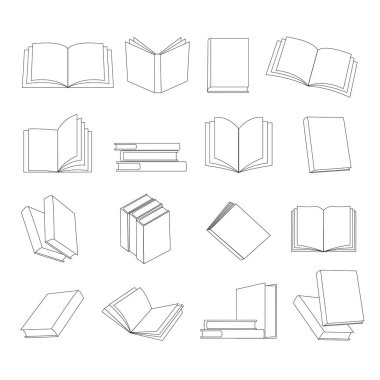 Bir dizi kitap. Kitap, okumak ve okumak için basılmış bir edebiyat kitabı. Çizgi film tarzında. Beyaz arkaplanda izole edilmiş vektör çizgisi illüstrasyonu.