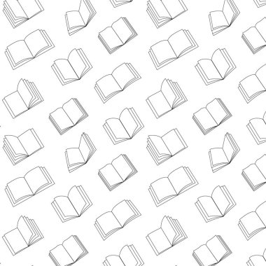 Elle çizilmiş kitaplarla kusursuz desen. Duvar kağıdı, tekstil, ambalaj kağıdı, bilim için. Karalama tarzı kitaplar, minimalizm, monokrom, skeç. Vektör illüstrasyonu.