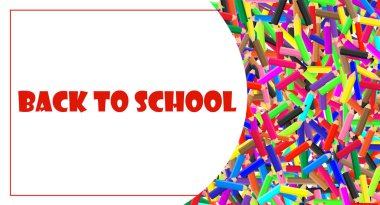 Eğitim sanatı araçları ve yaratıcı etkinlik için renk paleti ögeleri. Okula geri dön. Renkli kalemlerle çizilmiş okul kırtasiyesi. Vektör illüstrasyonu..