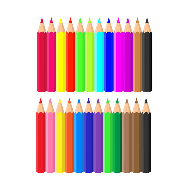 Colored pencils set.Neon colors.Kids school stationery Doodles drawn by colorful pencils.Vector illustration.