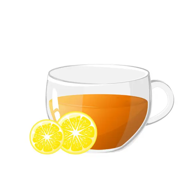 Teh Gelas Dengan Irisan Lemon Ilustrasi Vektor Ikon Konsep Minuman - Stok Vektor