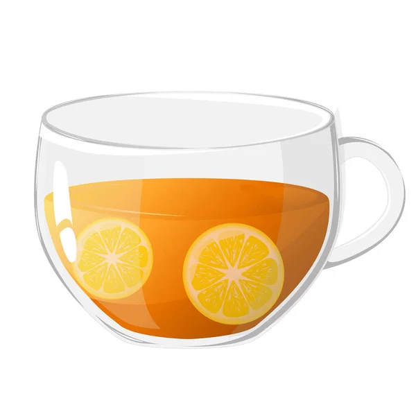 レモンスライスとグラスカップティー アイコンベクトルイラスト 健康的な飲み物のコンセプト — ストックベクタ