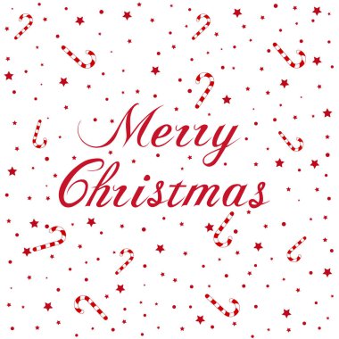 Beyaz arka planda izole edilmiş yıldızlı ve lolipoplu kırmızı yazı posteri Mutlu Noeller. Noel afişleri, posterleri, hediye etiketleri ve etiketleri için harika. Tasarım illüstrasyonunuz için harika bir baskı..