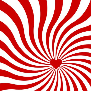 Kırmızı girdap desenli arka plan. Girdap yıldız patlaması spiral karesi ve kırmızı kalp. Helix dönüş ışınları. Ölçeklenebilir çizgiler birleştiriliyor. Vektör illüstrasyonu.