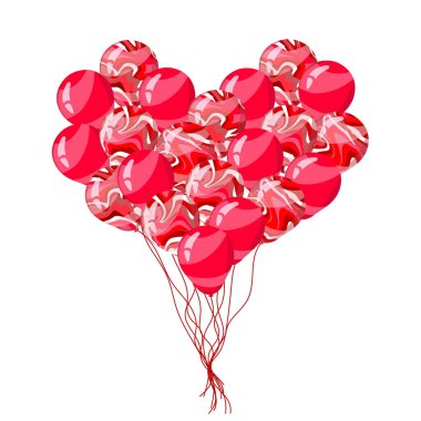Bir grup soyut mermer desenli balon. Kart, parti, tasarım, el ilanı, poster, dekor, afiş, web, reklam için vektör illüstrasyonu..
