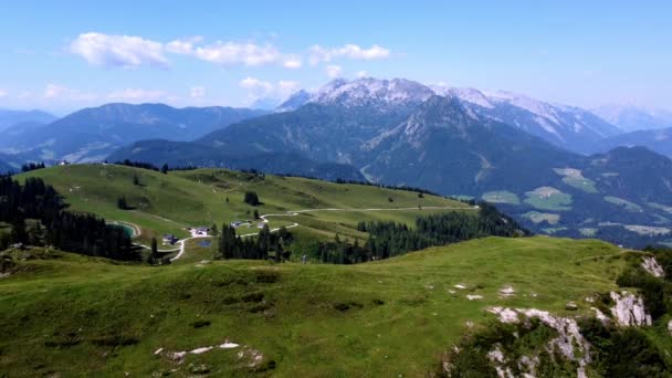 Gosaunet Platzerl Gosau Österrike Flygfoto Naturreservat Och Skidbacke — Stockvideo