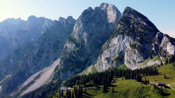 Gosau Klettersteig Donnerkogel Escalera Montaña Vista Aérea — Vídeos de Stock