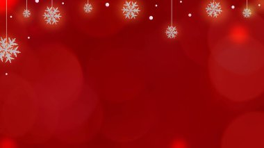 3D Görüntü Noel afişi kırmızı zemin üzerinde ve kopyalama alanında kar taneleri