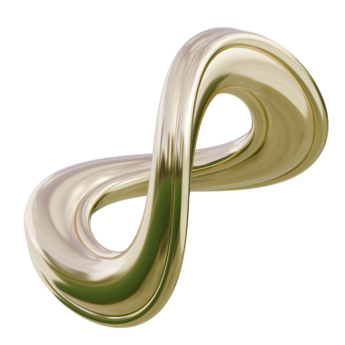 Altın sonsuz döngü heykeli parlak, yansıtıcı bitiş ile; lüks markalaşma ve modern ürün görselleri için ideal.