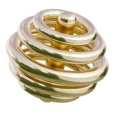 Altın ve gümüş bantlı heykel metalik spiral küre; lüks markalaşma, ürün görselleri veya modern tasarım promosyonları için ideal.