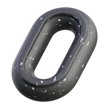 Koyu dokulu yüzeyi olan 3 boyutlu metal halka bağlantısı; endüstriyel UI ve pazarlama görselleri için ideal.