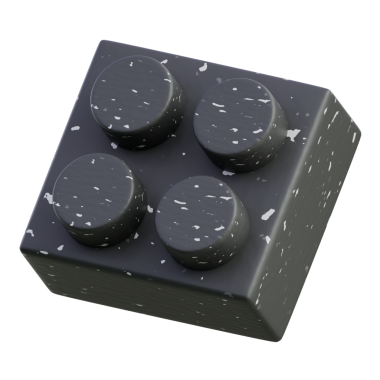 Siyah 2x2 tuğla, dört çivili, aşınmış desen, ürün çekimi, tasarım ya da markalaşma görselleri için kullanılabilir..