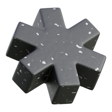 UI markalaşma ve teknoloji pazarlama için 3D siyah metalik altı kollu yıldız simgesi.